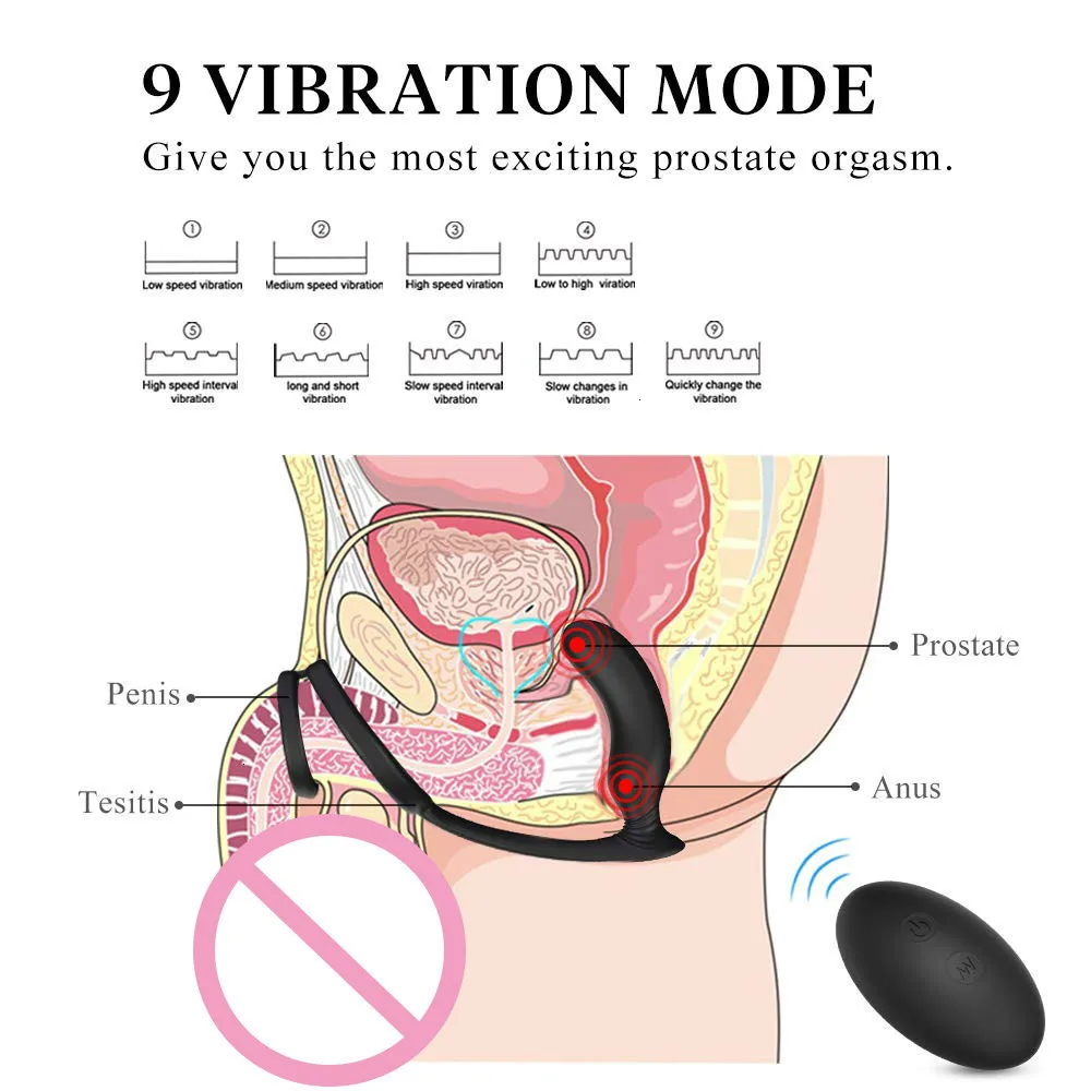 Anal Sex Toys Prostate Massager Male Vibrators Penis Ring 9 Vibration Mode Wireless Remote Control Vibrator For Men