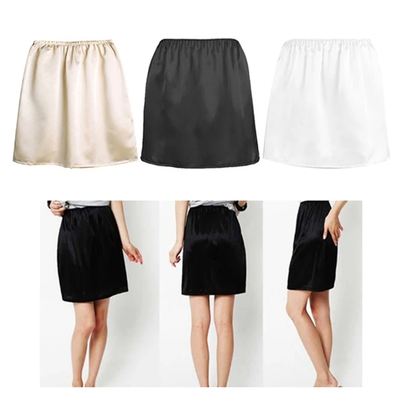 Women Elastic Waist Half Slip Petticoat Skirts Underskirt Female Crinoline Milk Silk White Solid Lace Commuter Office Lady Skirt