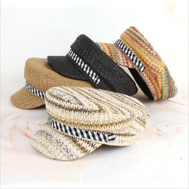 

2024 spring paper straw women cap flat top cap for women high quality cool nice beautiful straw cap popular button cap for women