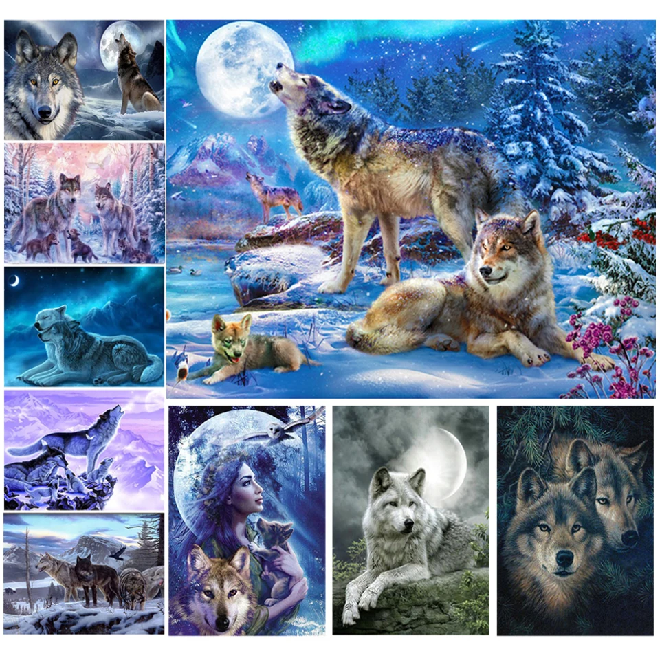 

5D DIY Diamond Painting Wolf Cross Stitch Kit Full Drill Embroidery Animals Winter Mosaic Art Picture Of Rhinestones Decor Gift