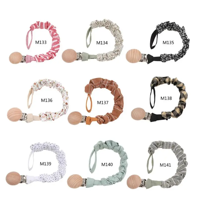 Baby Cotton Pacifier Chain Beech Wood Clip Infant Teething Toys Holder For Nipples Teether