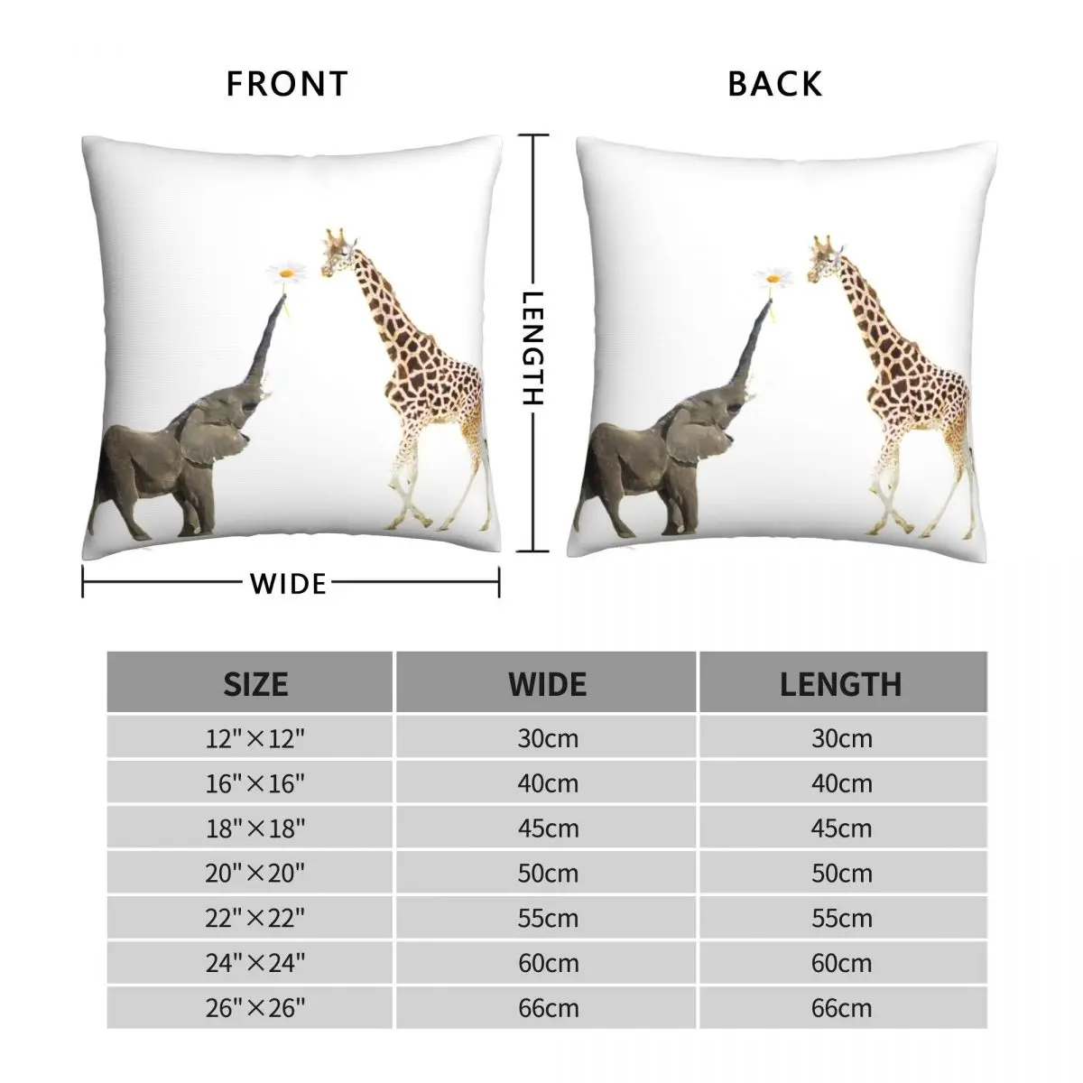 The Giraffe And The Elephant Square Pillowcase Polyester Linen Velvet Creative Zip Decor Throw Pillow Case Home Cushion Case