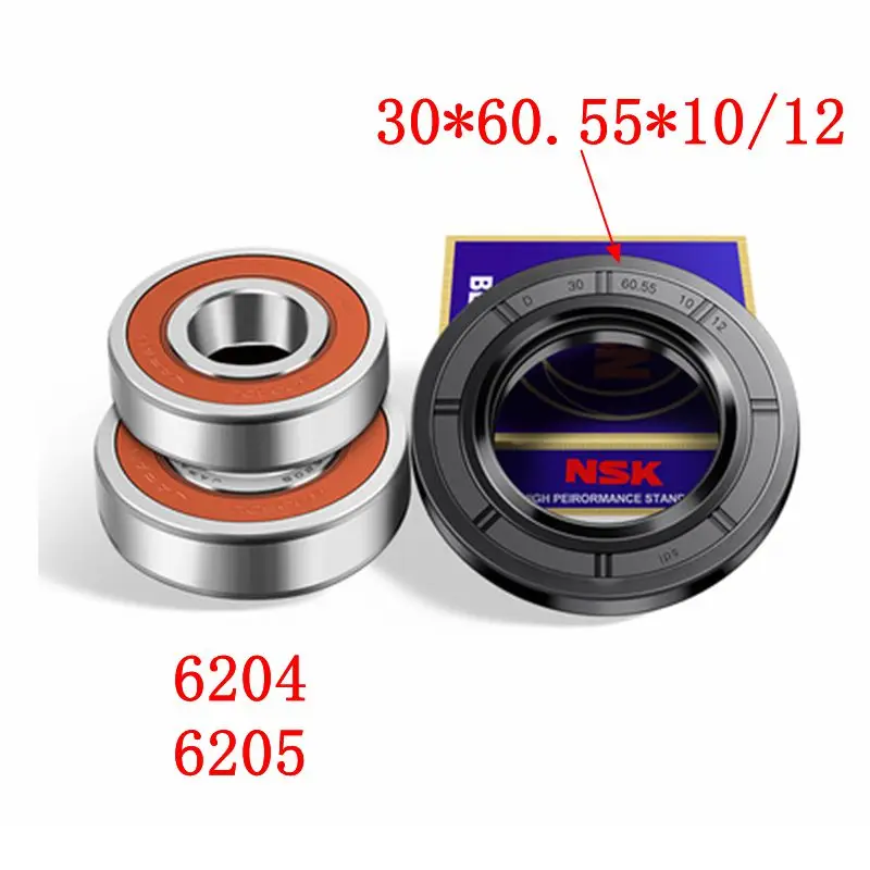 

for Samsung drum washing machine Water seal（30*60.55*10/12）+bearings 2 PCs（6204 6205）Oil seal Sealing ring parts