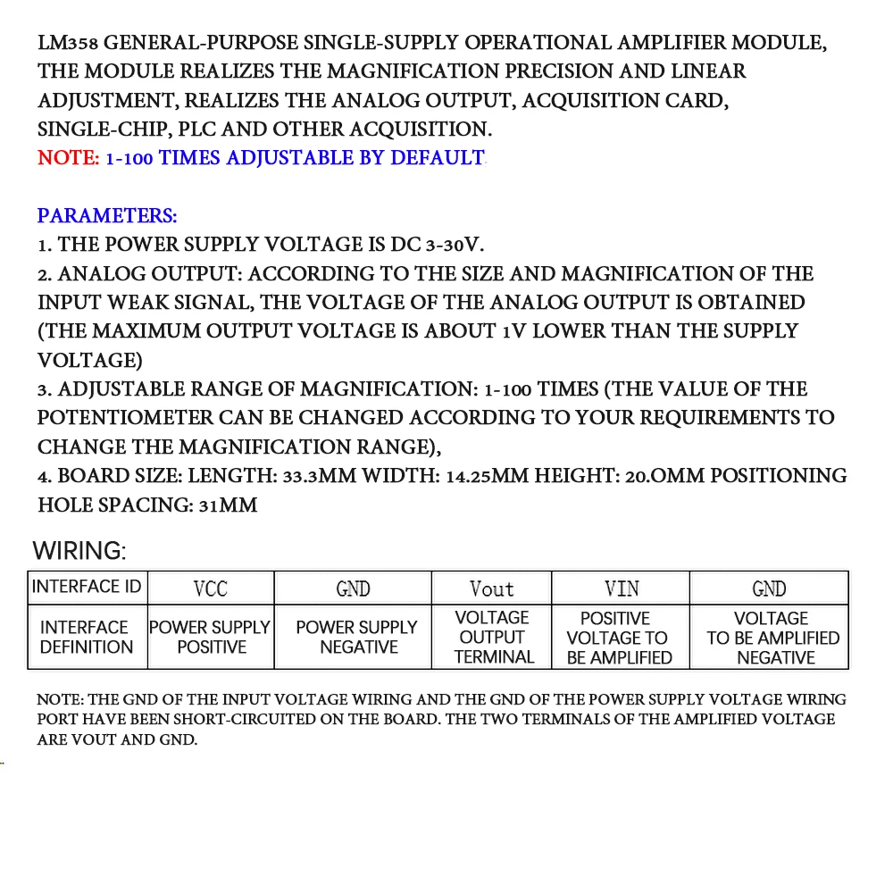 DC 3-30V LM358 Weak Signal Amplifier Voltage Amplifier Secondary Operational Amplifier Module Single Power Signal Collector