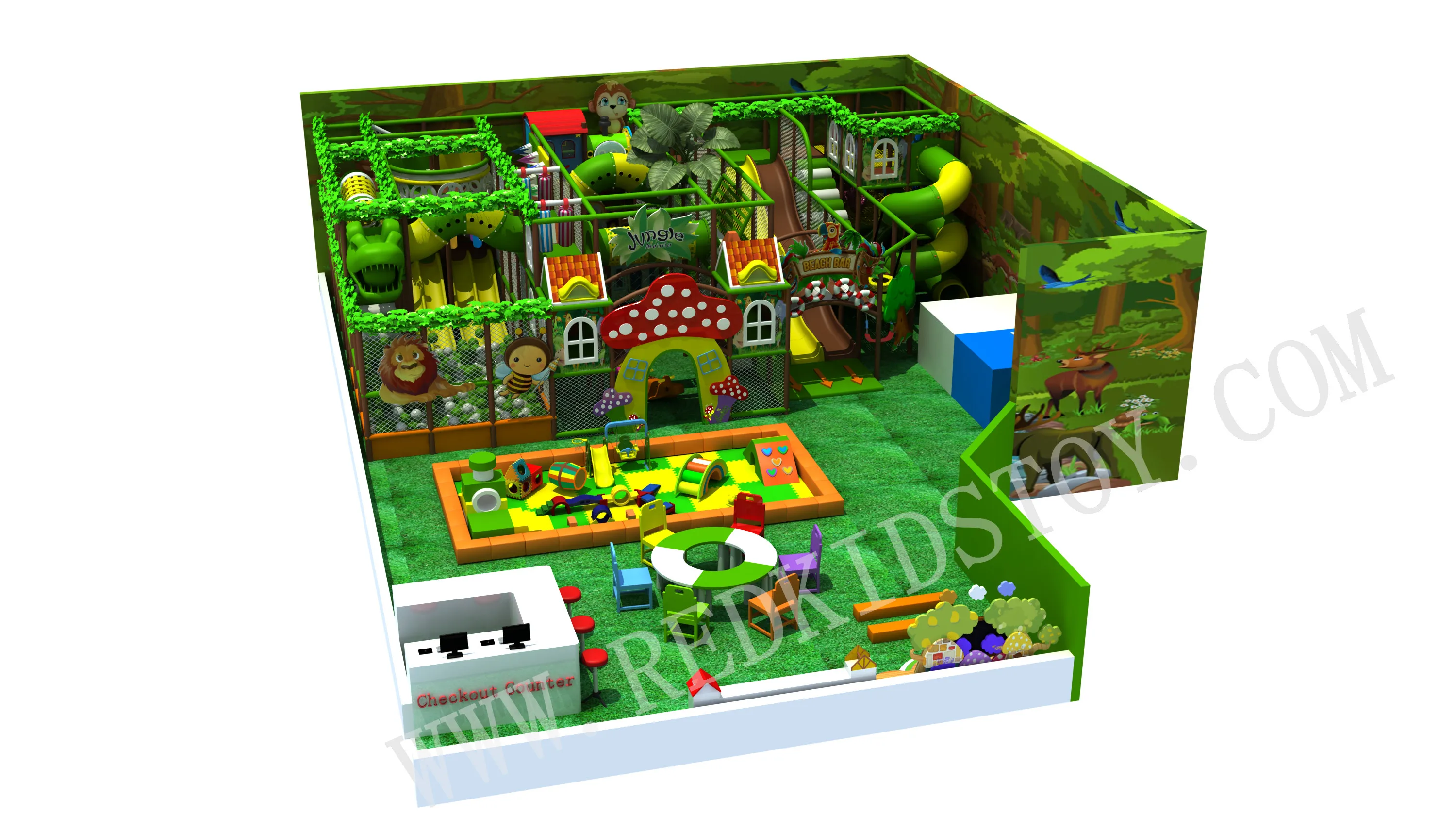 Custom-made CE Approved Jungle Themed Multi functional Children Playground Indoor With Big toboggans