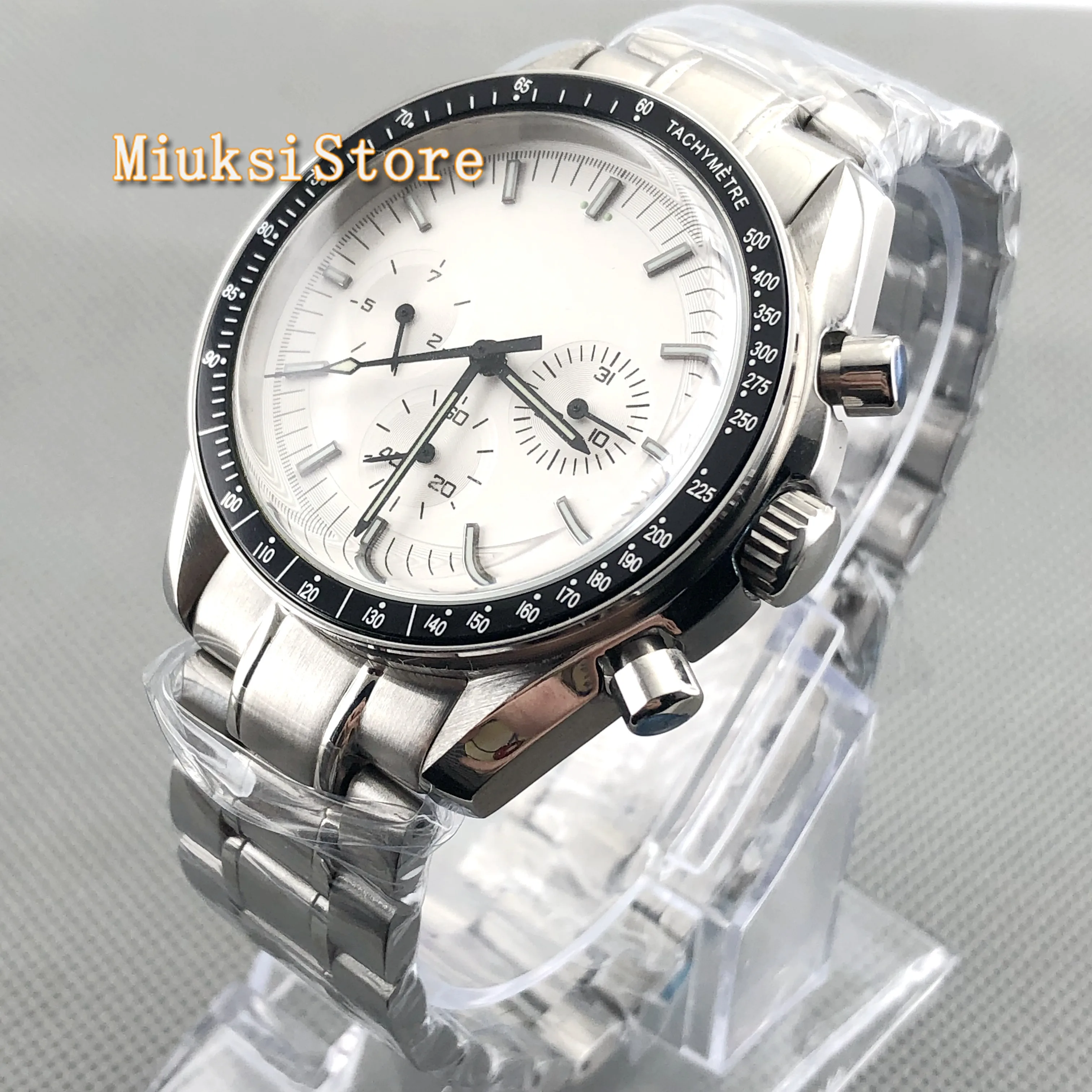 Bliger 40mm Luxury Machinery mens Watch without logo white dial week date indicator multifunction steel strap automatic watches