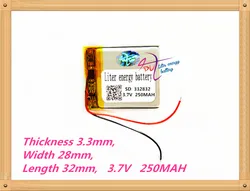 332832 3.7V 250MAH lithium polymer battery MP3 MP4 battery recorder Rechargeable batteries Tablet battery