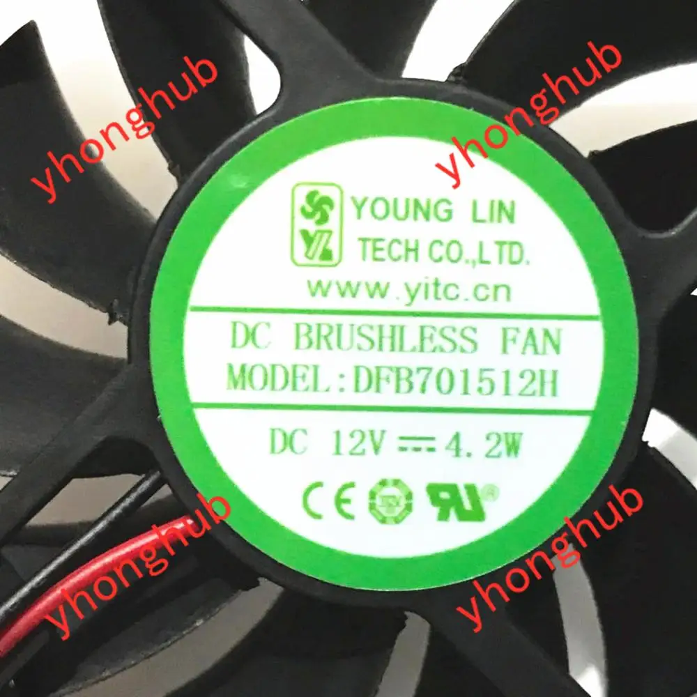 Young Lin DFB701512H DC 12V 4.2W 70x70x15mm 2-wire Server Cooling Fan