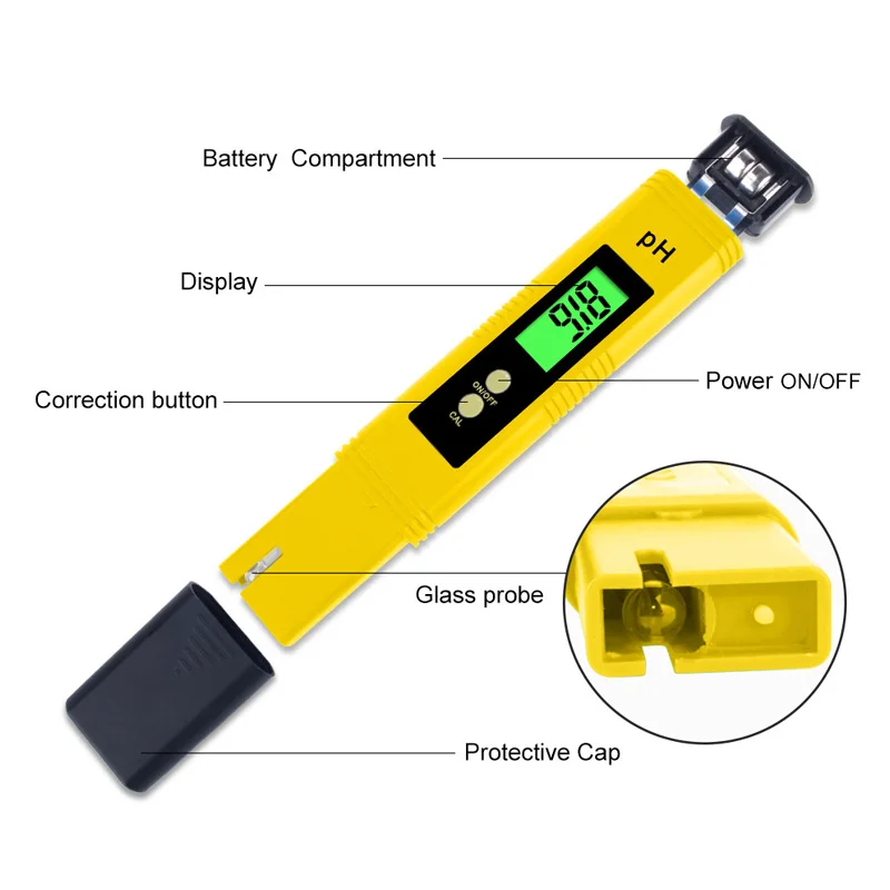 PH Meter 0.01 PH Tester di qualità dell'acqua ad alta precisione con campo di misura 0-14, adatto per acquario, piscina