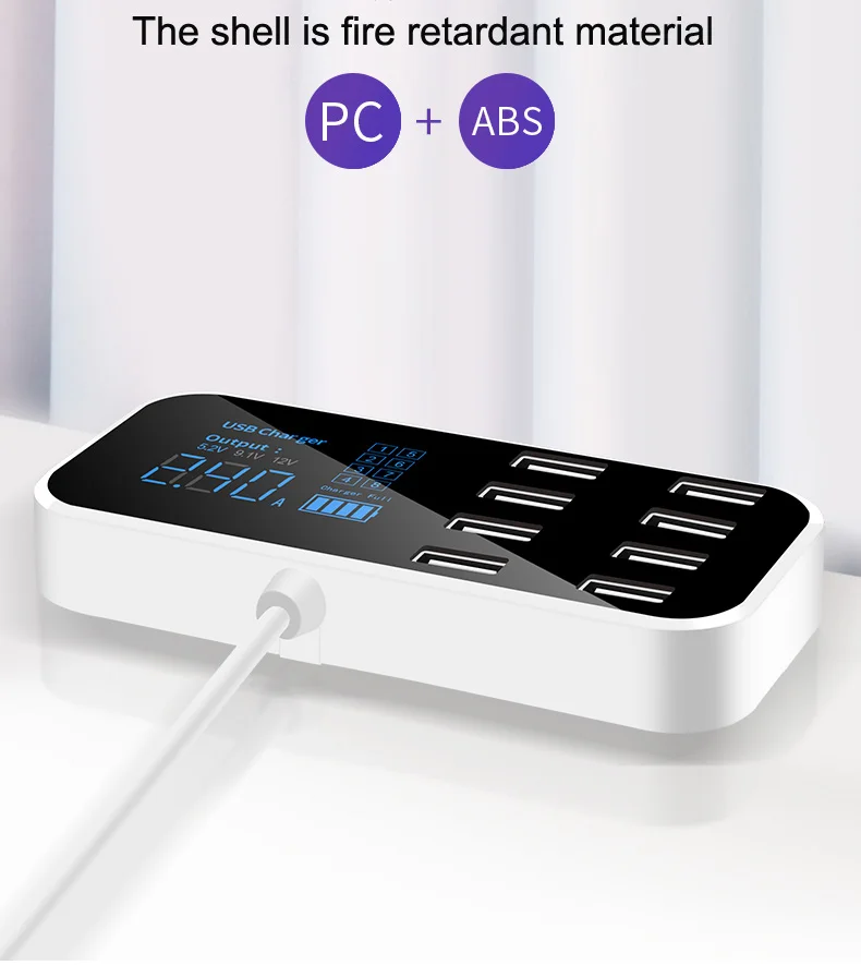 Carregador de carro rápido 8 portas multi usb display lcd carregador carro carga rápida para o iphone 6 7 8 x xr xs 11 por max samsung mate30 por