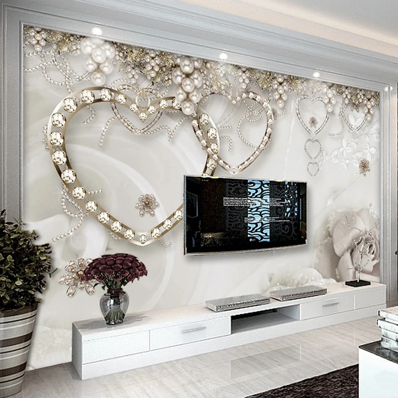 Custom Mural Wallpaper Modern Simple Luxury Heart-shaped Jewelry Background Wall Home Decor Mural Papel De Parede 3D Wallpapers