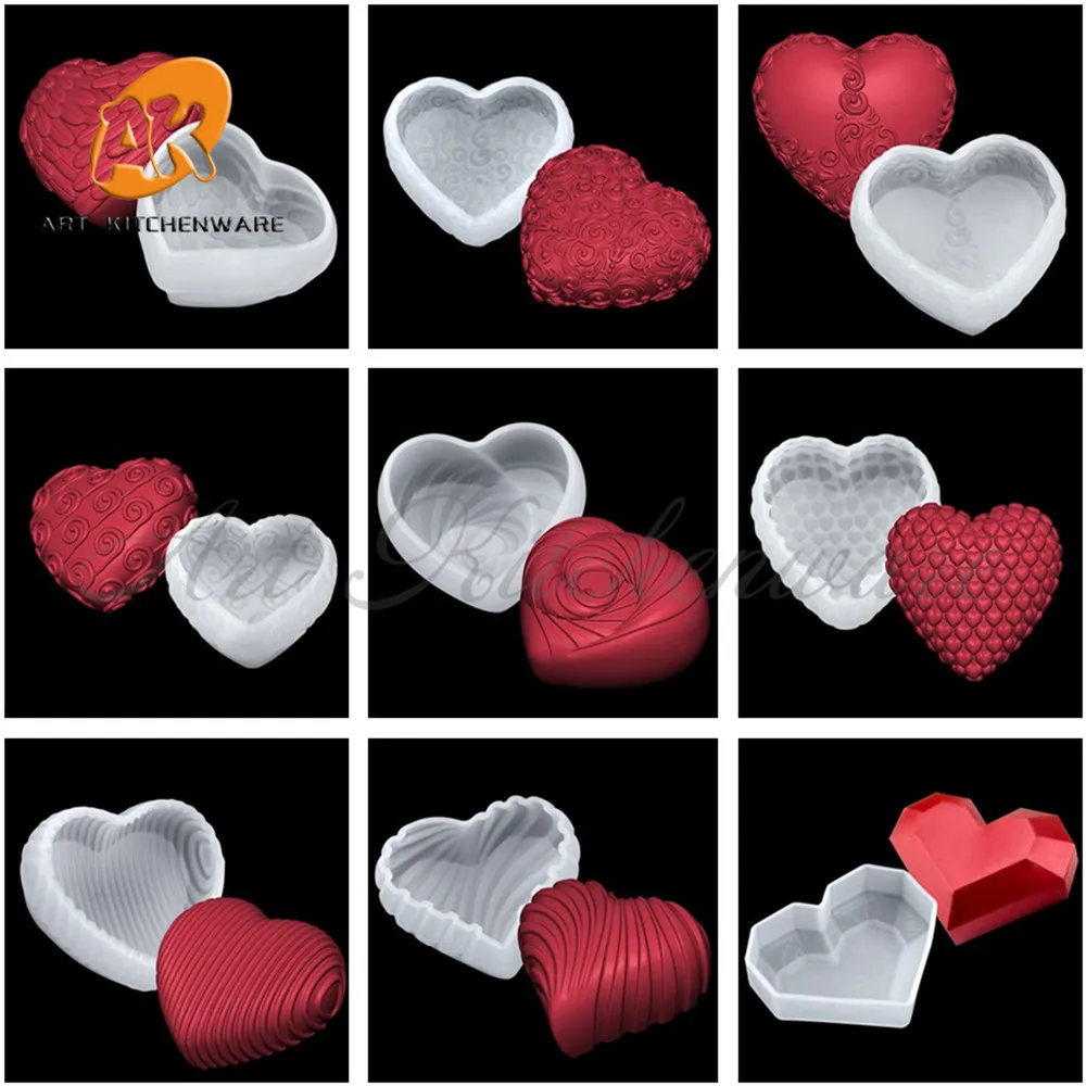 3D Heart Shape Silicone Mold Chocolate Ice Cube Mould For Valentine's Day DIY Clay Soap Moulds Cake Decorating Tools Bakeware