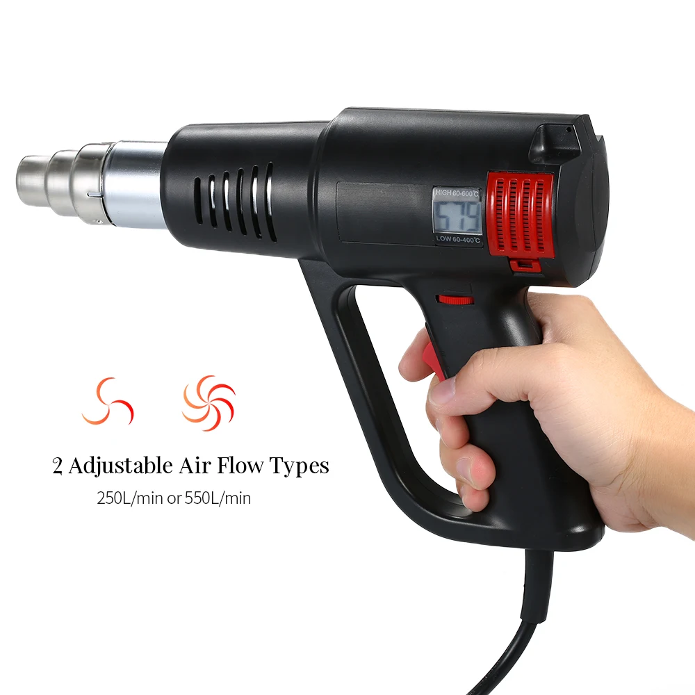 

Heat Gun 220V EU Electric Hot Air Gun Industrial Power Tool multiple nozzle LCD display hot air shrink packaging