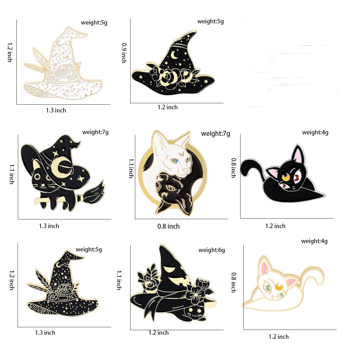 Image 7: Collection d'épingles de sorcière en émail, épingles à chapeau de sorcière et épingles de chat, épingles à revers gothiques noires, broches Wiccan, bijoux de sorcière, croissant de lune