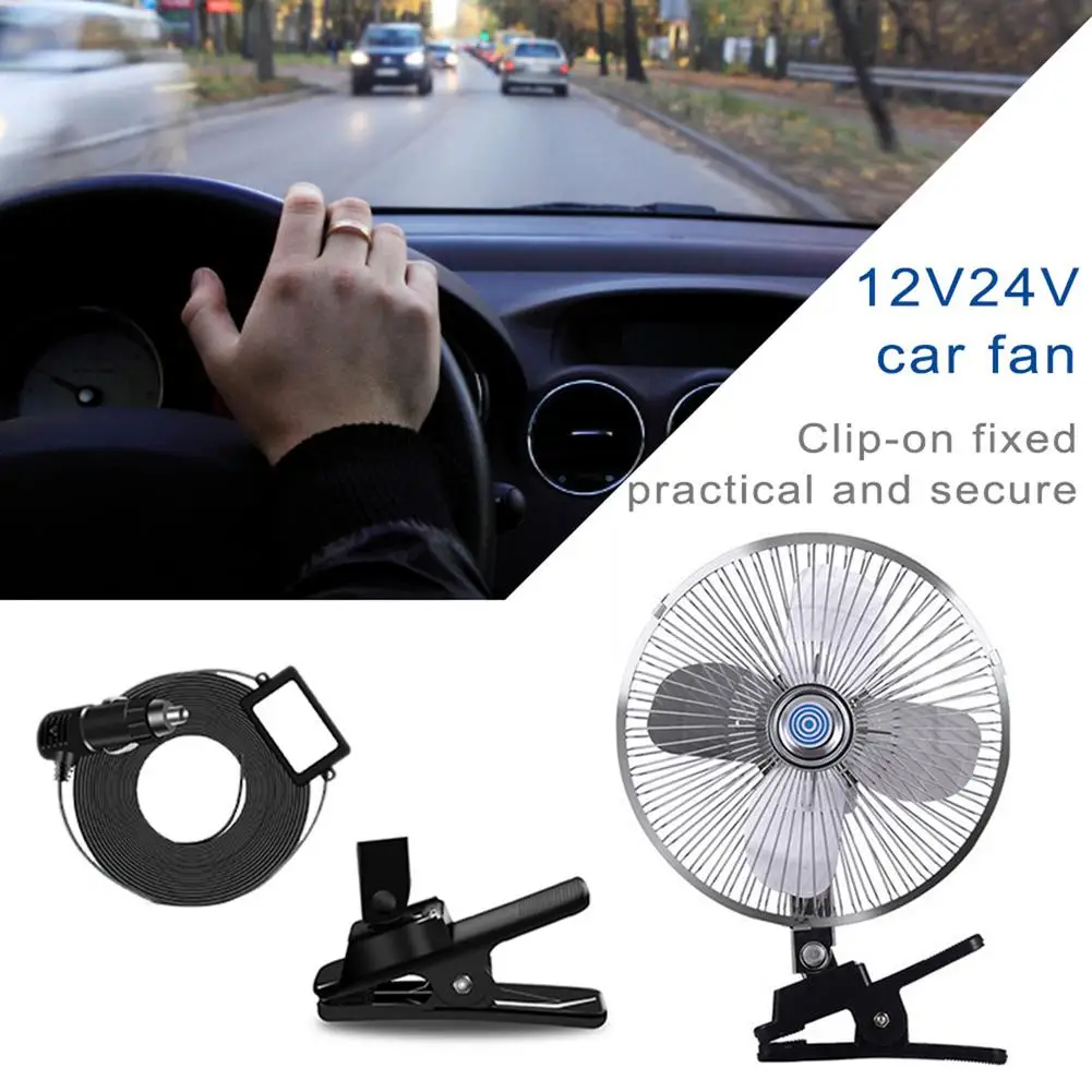 Ventilador eléctrico para coche, Enfriador de aire con Clip de bajo ruido, 12V y 24V, para verano