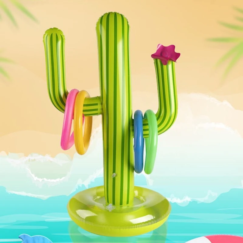 Inflatable Cactus แหวน Toss ชุดเกมฤดูร้อนกลางแจ้งอุปกรณ์สระว่ายน้ำลอยของเล่น Beach Party Supplies Party Bar Trave