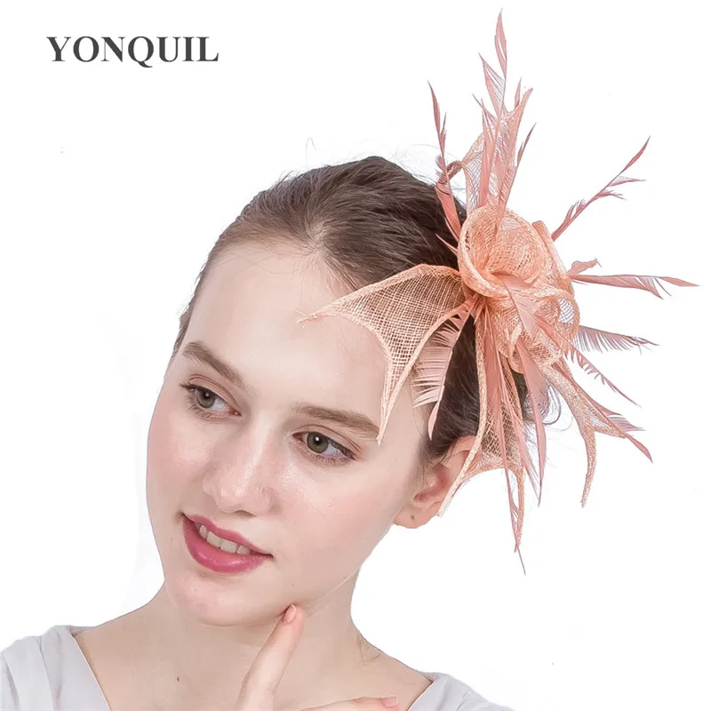 

Sinamay Wedding Hair Accessories Fascinators Women Girl Feather Floral Hair Clips For Church Ladies Cocktail Headwear SYF148