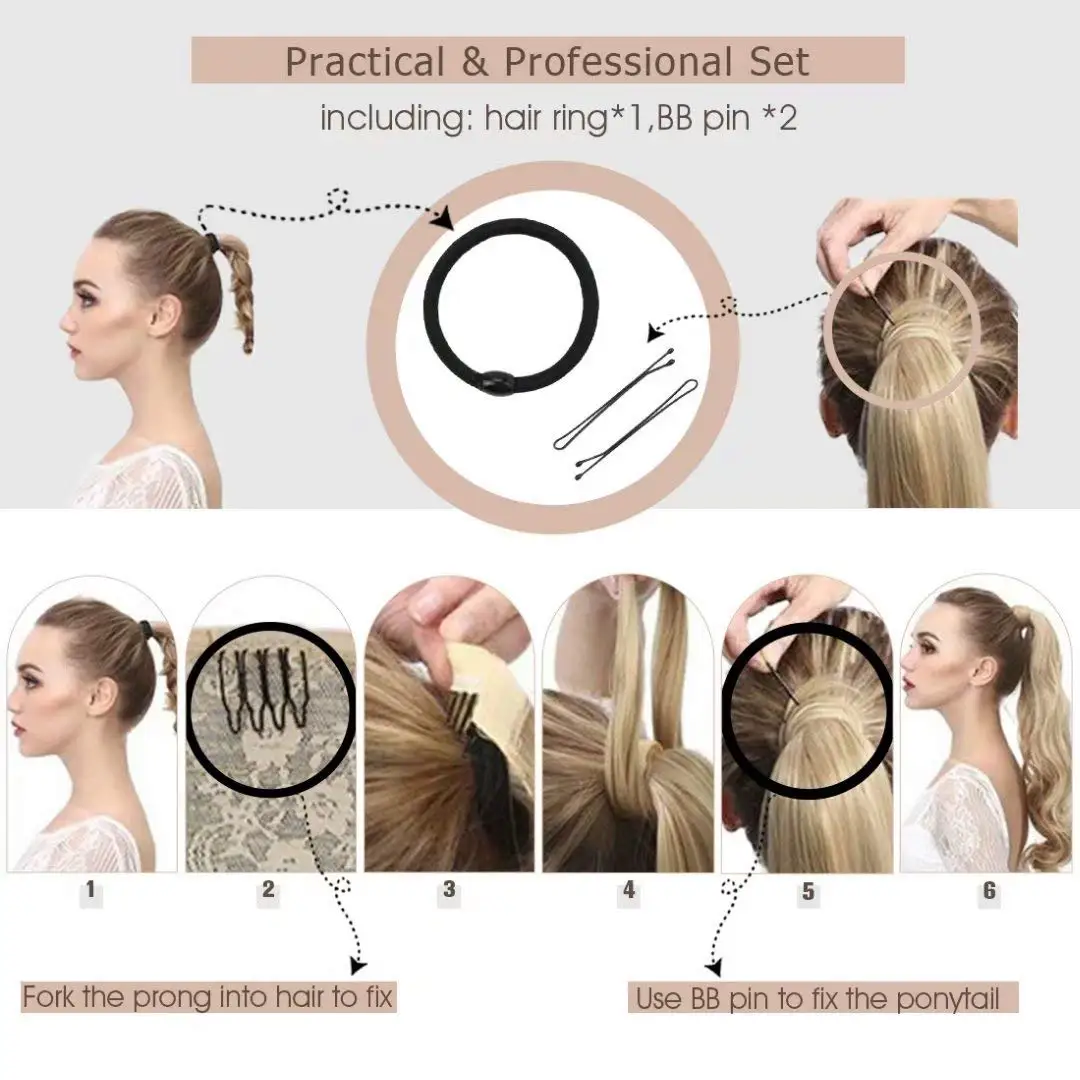 VeSunny Ponytail Human Hair 14-22" Highlight Ponytail Extensions 100% Real Human Ponytail Hair Extensions 80g/Set For Women