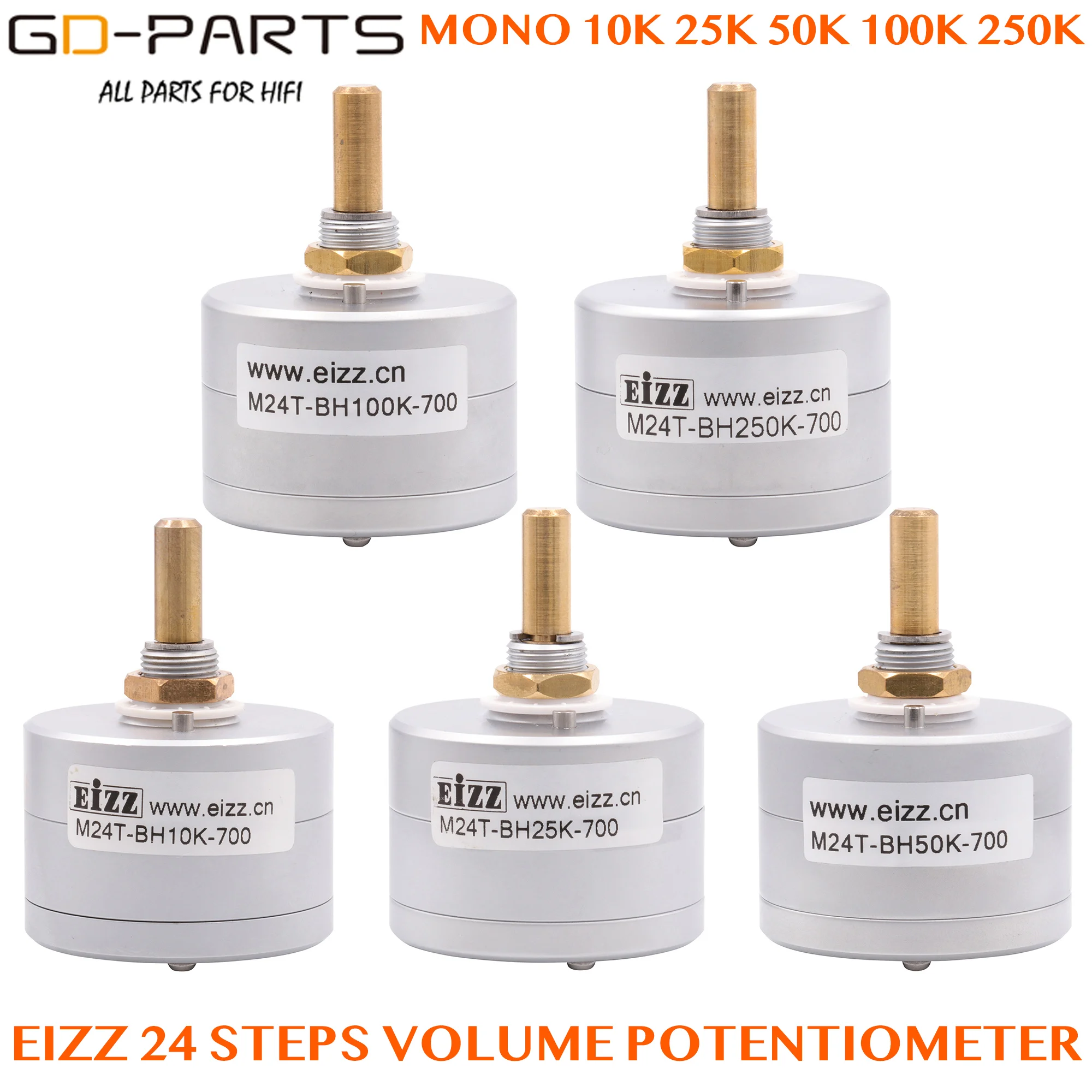 EIZZ Mono 10K 25K 50K 100K 250K 24 Steps Volume Potentiometer LOG Stepped Attenuator Serial Type 6mm Brass Shaft Hifi DIY 1PC