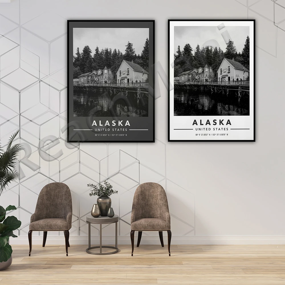 Alaska City and Coordinates Print, Alaska Art , Alaska Unique Poster, Alaska Wall Art, Alaska Travel, Alaska Souvenir Home Decor