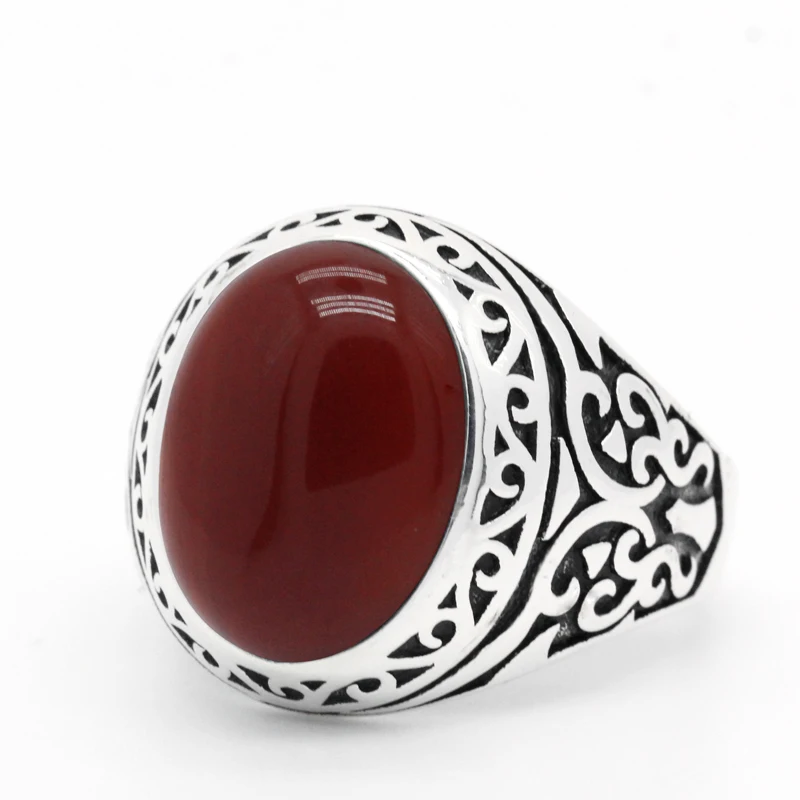 Male Ring Sterling Silver 925 Ring for Men Signet Ring Red Agate Stone Ring Vintage Punk Style Claw Butterfly Fashion Simply Rin