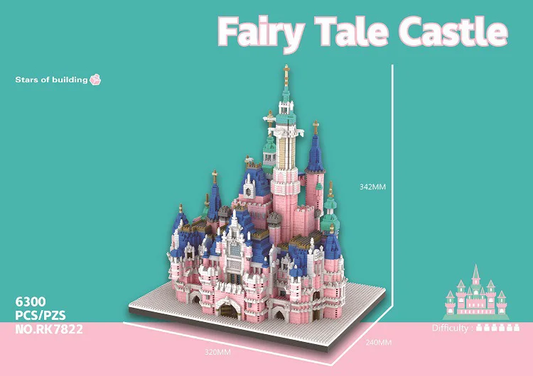 Creative Theme Amusement Park Micro Diamond Block Pink Fairy Tale Princess Castle Model Brick Toy Nanobrick Collection For Girls