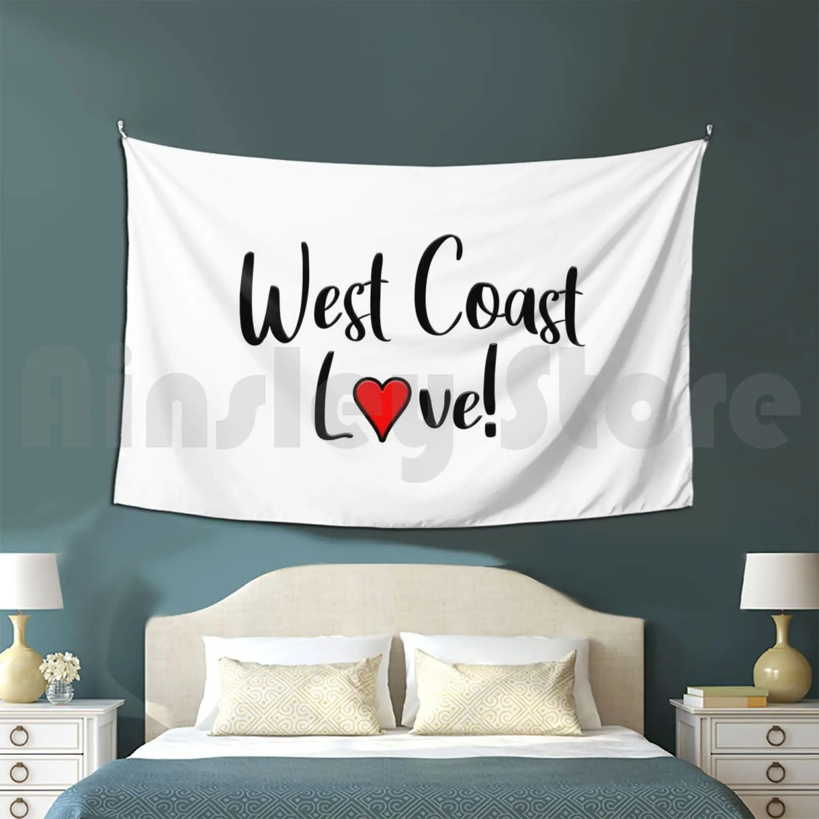 West Coast Love Tapestry Living Room Bedroom West Coast West Coast Love West Side Heart California Retro