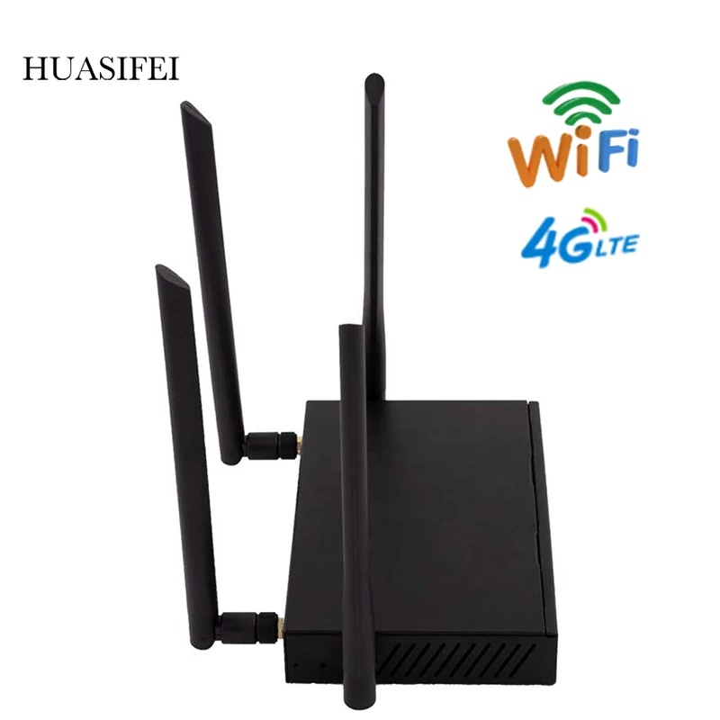 HUASIFEI Router Wifi 4G Kartu Sim 4G Antena Eksternal 4G Router Modem VPN Port WAN/LAN dengan 4 Antena Eksternal