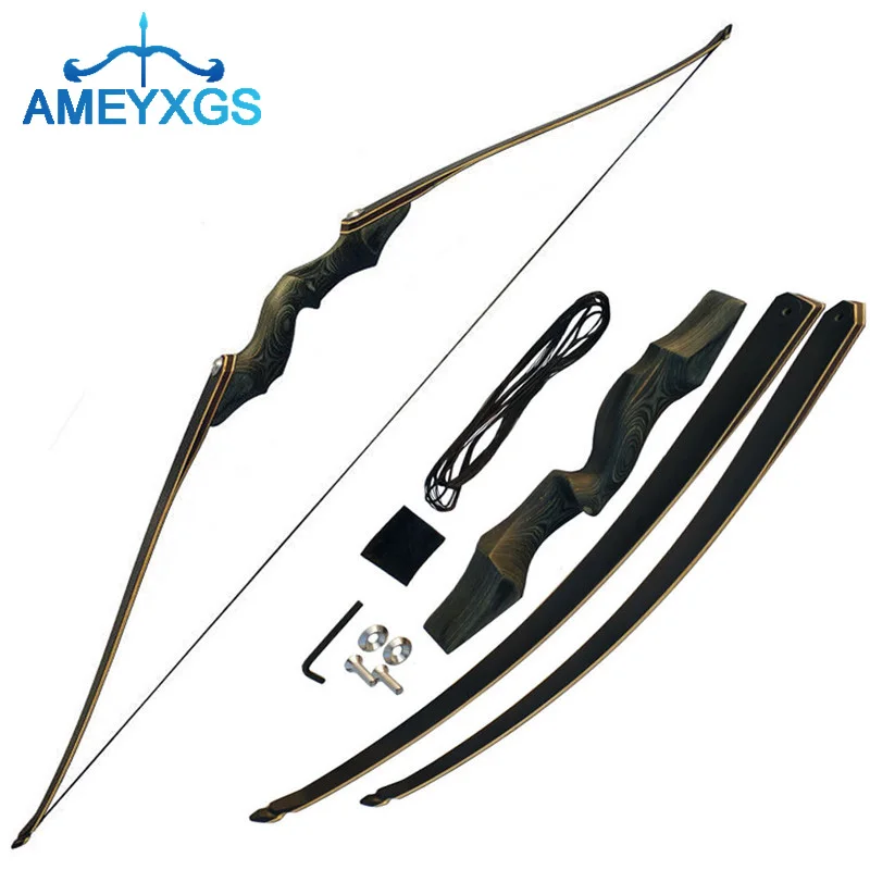 30-60lbs 60inch Archery Recurve Bow Black Takedown Longbow Lamination Right Hand for Outdoor Sports Hunting Shooting Training