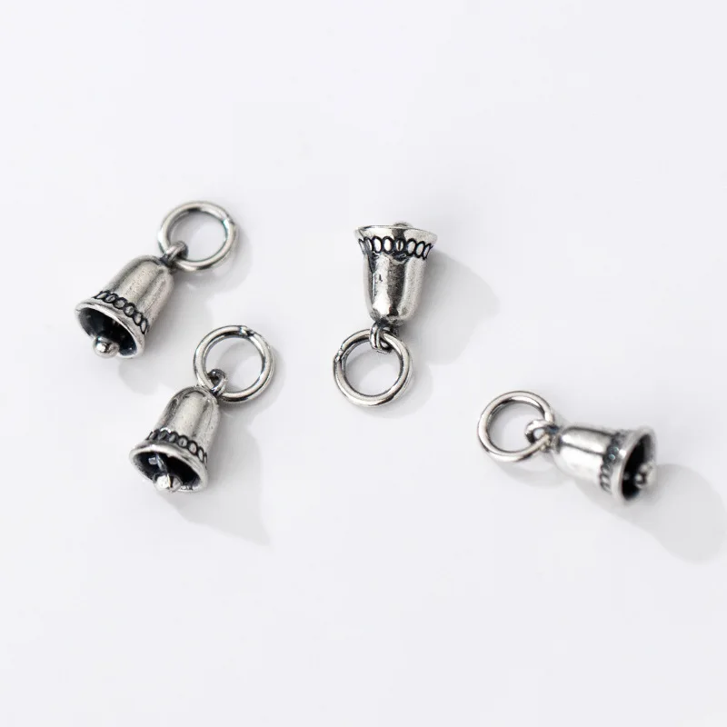 1pc 100%925 Sterling Silver Vintage Ringing Bell Circle Charms 10x6mm Christmas Clock Bell Silver Pendants Diy Jewelry Necklace