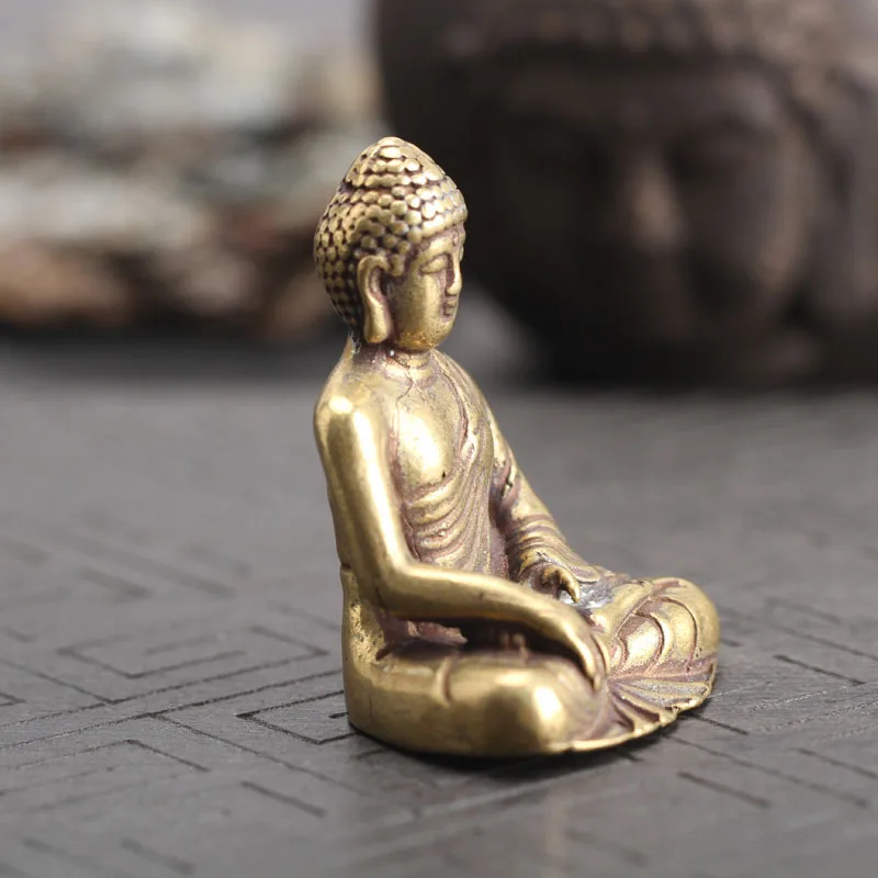 Solid Copper Amitabha Buddha Statue Home Decorations Brass Sculptures Vintage Living Room Office Desk Decor Miniature Figurine