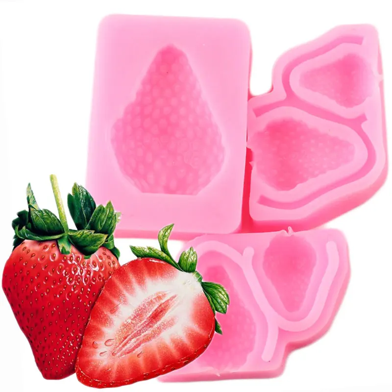 3PCS/set Strawberry Fruit Chocolate Making Silicone Molds Cupcake Topper Fondant Cake Decorating Tools Candy Polymer Clay Moulds