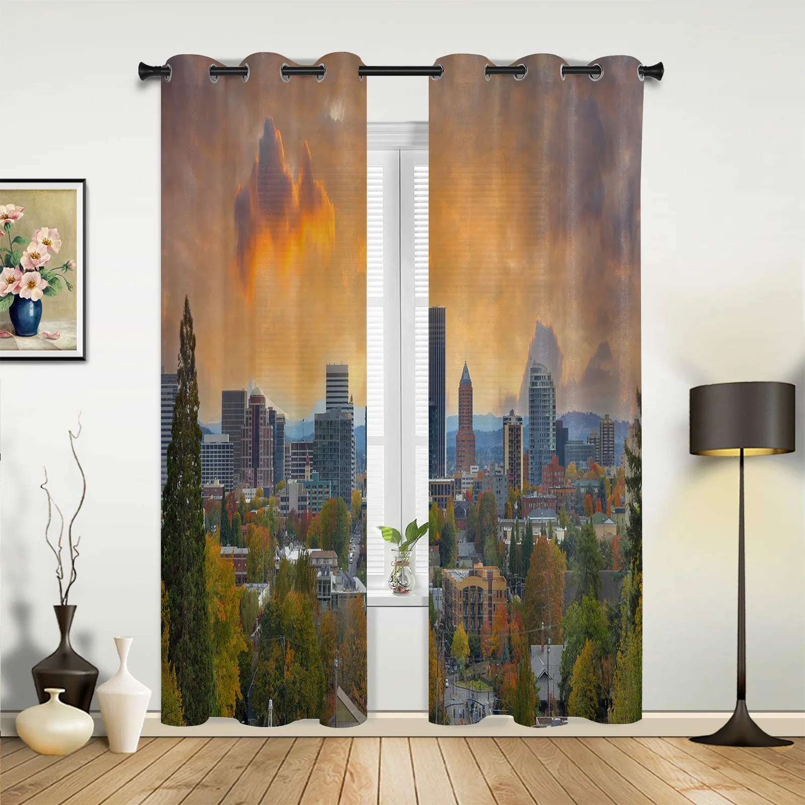 City Building Sky Cloud Large Curtains For Living Dining Modern Simple Curtains Finished Curtains For Dining Room Bedroom