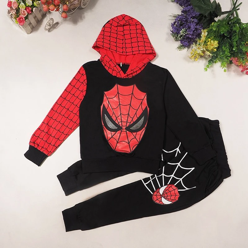 Spiderman Children Clothes Set Spring Autumn Boys Coat Kids Pant Girls 2PCS Long Sleeve Hoodies And Sweatshirt Trousers Toddler