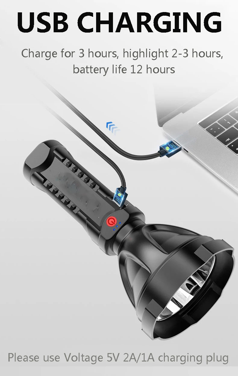 Ultra-Bright Flashlight COB USB Rechargeable LED Handheld Flashlights Waterproof Torch Indoor/Outdoor Camping