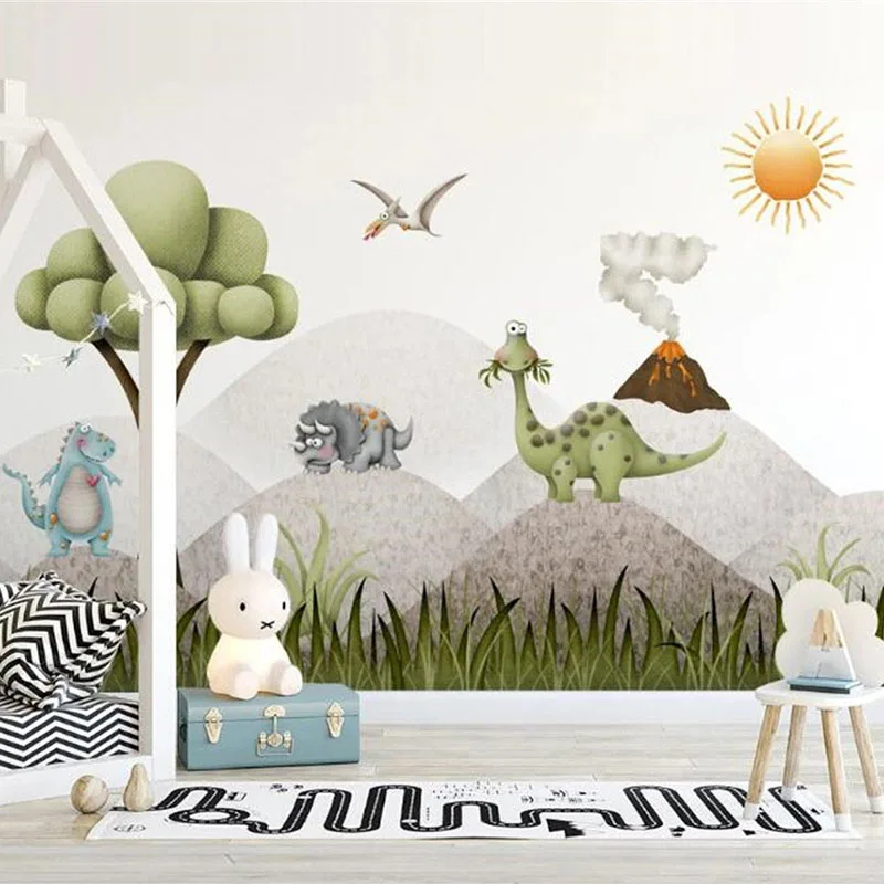 

Custom 3D Wall Mural Nordic Cartoon Dinosaur Illustration Children‘s Room Background Decor Wall Paper Mural Papel De Parede 3D