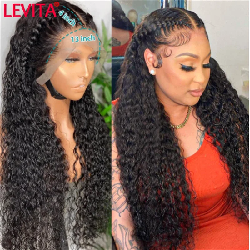 LEVITA Grosir Wig Gelombang Dalam 4X4 Wig Penutupan Renda Wig Rambut Brasil Sebelum Dipetik Wig Rambut Manusia Renda Depan untuk Wanita Kulit Hitam