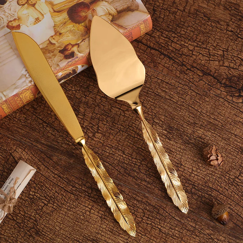 

2021 new European retro gold western tableware dessert pastry pizza shovel two-piece set