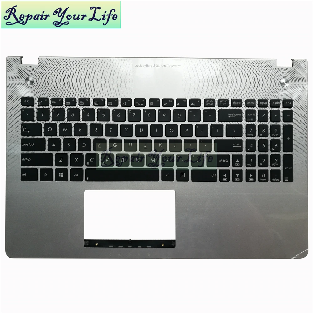 

Laptop keyboard for ASUS N56 N56VM US English black backlight Topcase silver palmrest 0KNB0-6621US00 9Z.N8BBQ.K01 replacement