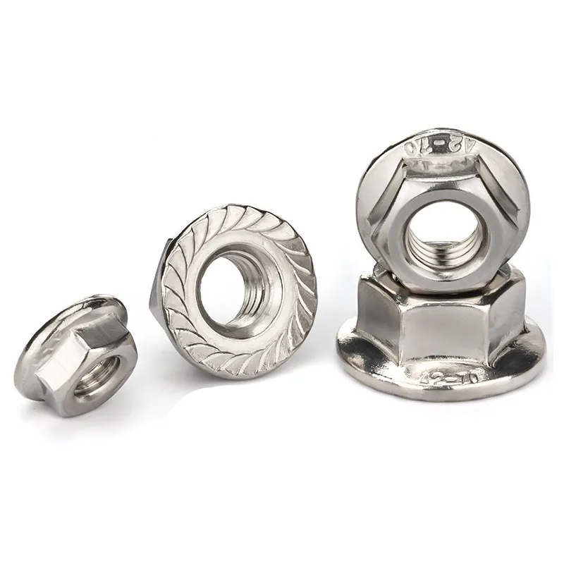 304 Stainless Steel Hexagon Flange Nut M3 M4 M5 M6 M8 M10 M12 Flange Lock Nuts Anti Slip Self-Locking Nut With Tooth DIN6923