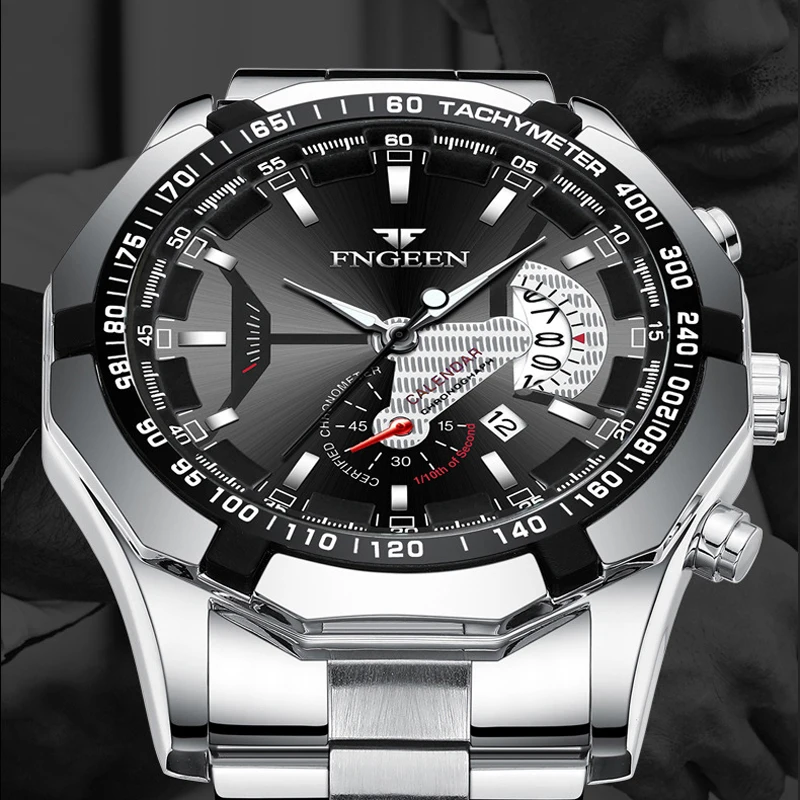 Fngeen novo conceito de relógios de quartzo moda casual esportes militares relógio de pulso relogio relogio masculino de luxo à prova d\' água s001
