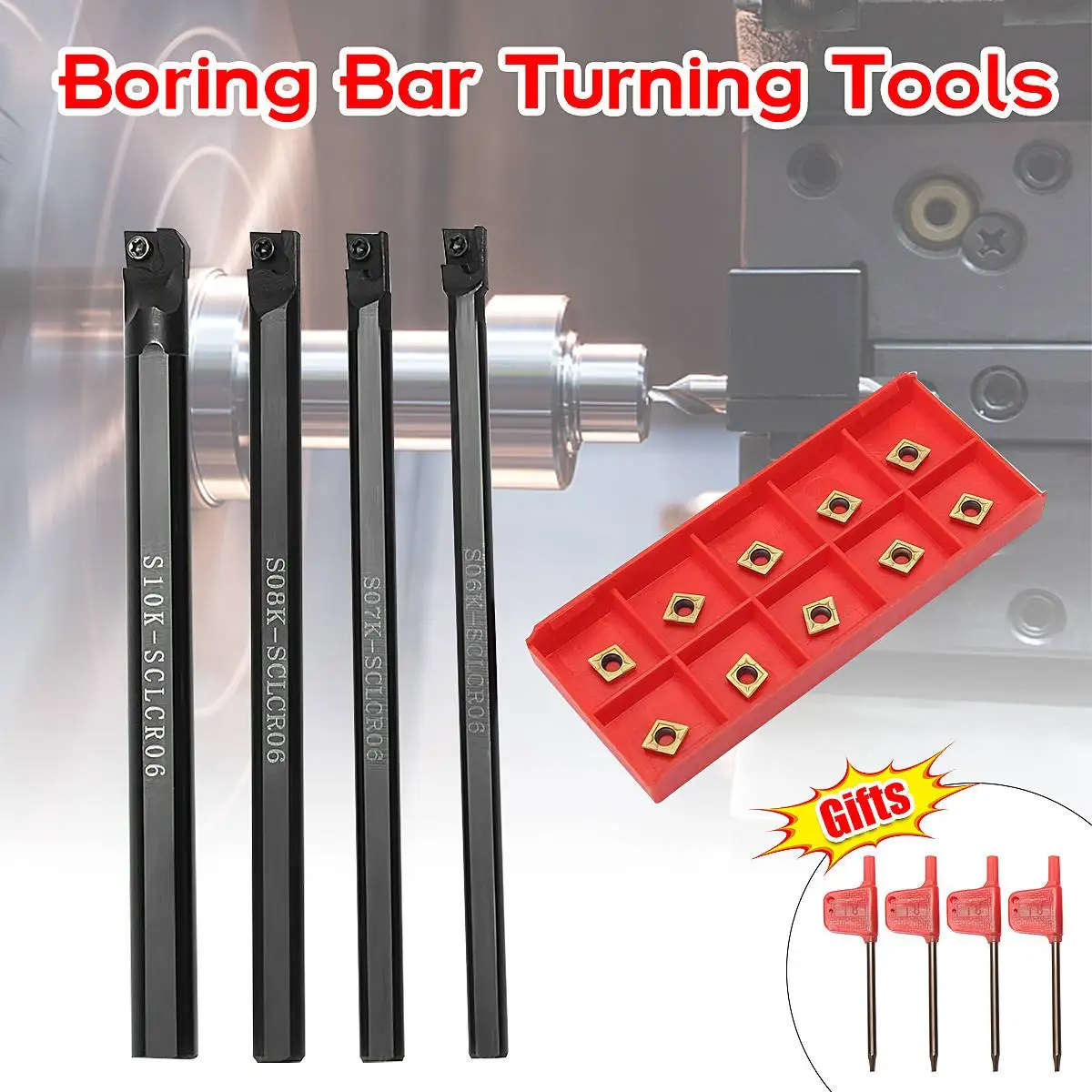 21Pcs Set 10Mm 12Mm Shank Draaibank Boring Bar Draaien Gereedschaphouder Set Hardmetalen Wisselplaten Draaibank Metalen Cutter hout Cnc Machine Tools