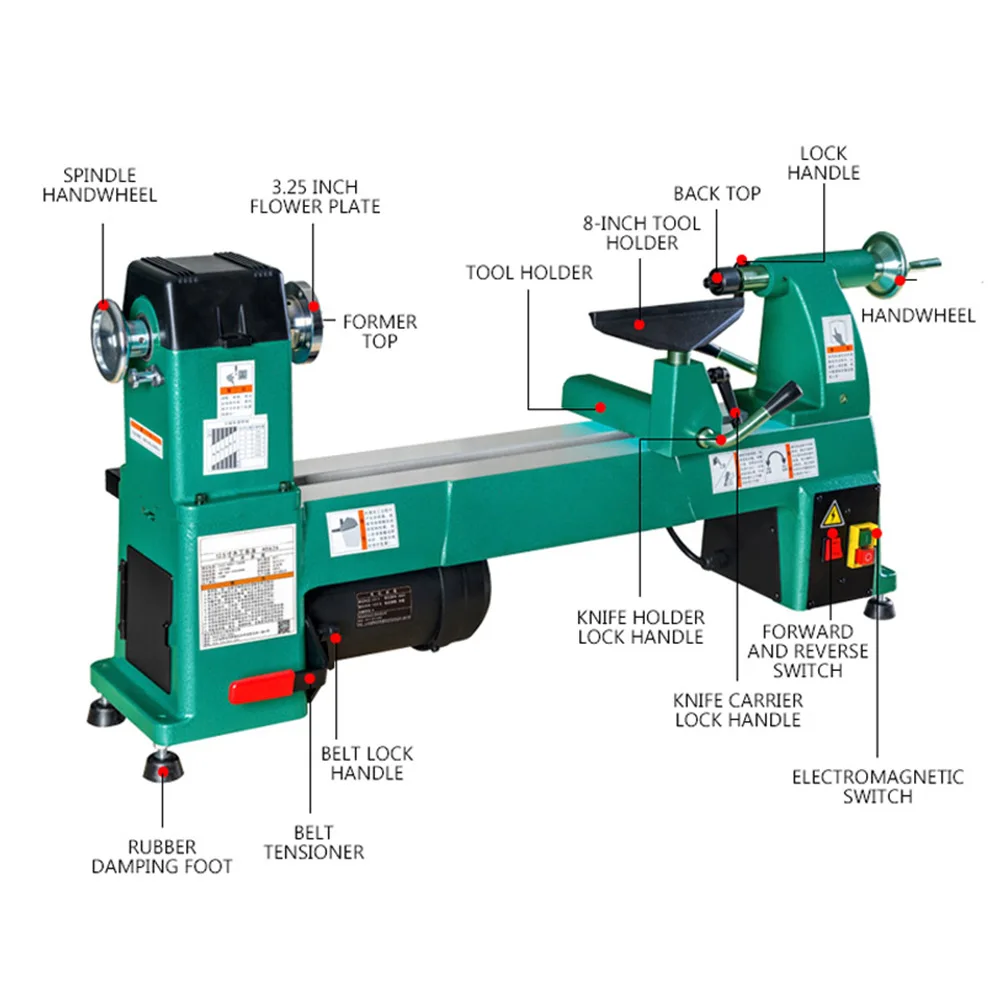 1000W 12.5 inch speed regulation Woodworking Car Lathe Woodworking Lathe Wood Rotary Lathe
