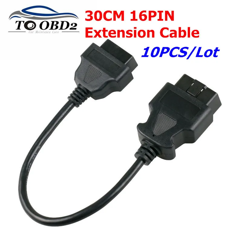 

10pcs/lot OBD2 30cm 16Pin Male to Female Connector Extension Adapter Cable OBD OBDII ODB 2 16 Pin Adaptor Cable