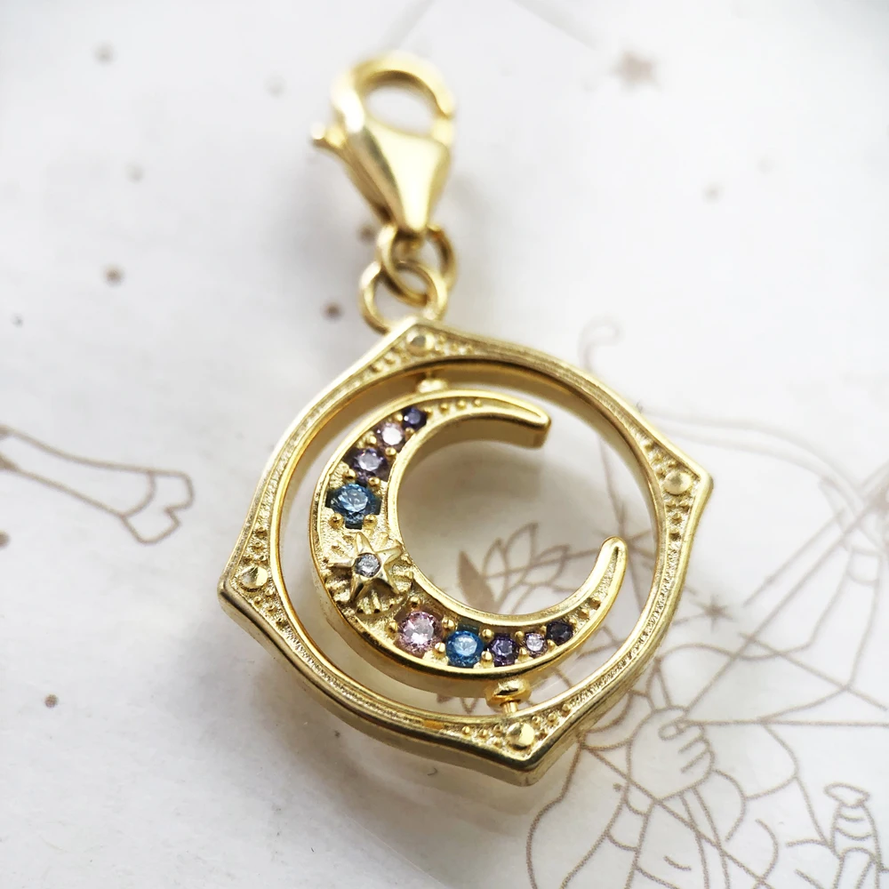 Charm Pendant Rotated Moon Colorful Brand New Europe Jewelry For Women Romantic Gift 925 Sterling Silver
