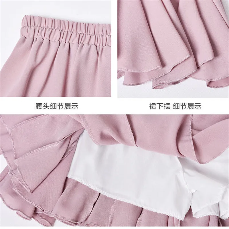 Women Skirt Summer Short Chiffon Pleated Skirt A-line High Waist Mini Skirt Black White Pink Plus Size mujer faldas