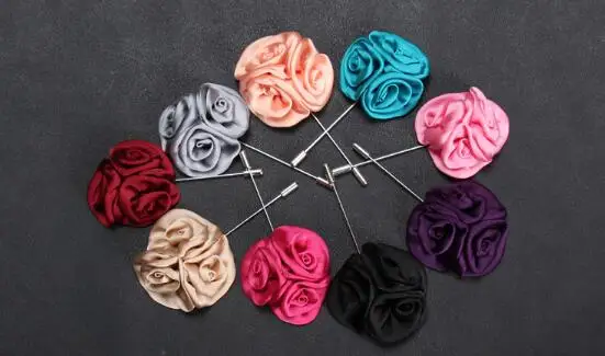 Flower ball Brooch Lapel Pins handmade Boutonniere Stick with Artificial Silk Flower for Gentleman suit wear Men Accessories