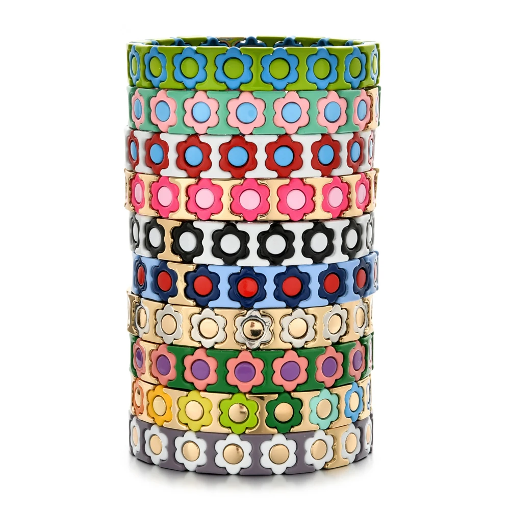 New Bangles Fashion Cute Flowers Daisy Bracelets Colorful Beaded Wristlets Handmade Elastic Wristband for Women Jewelry