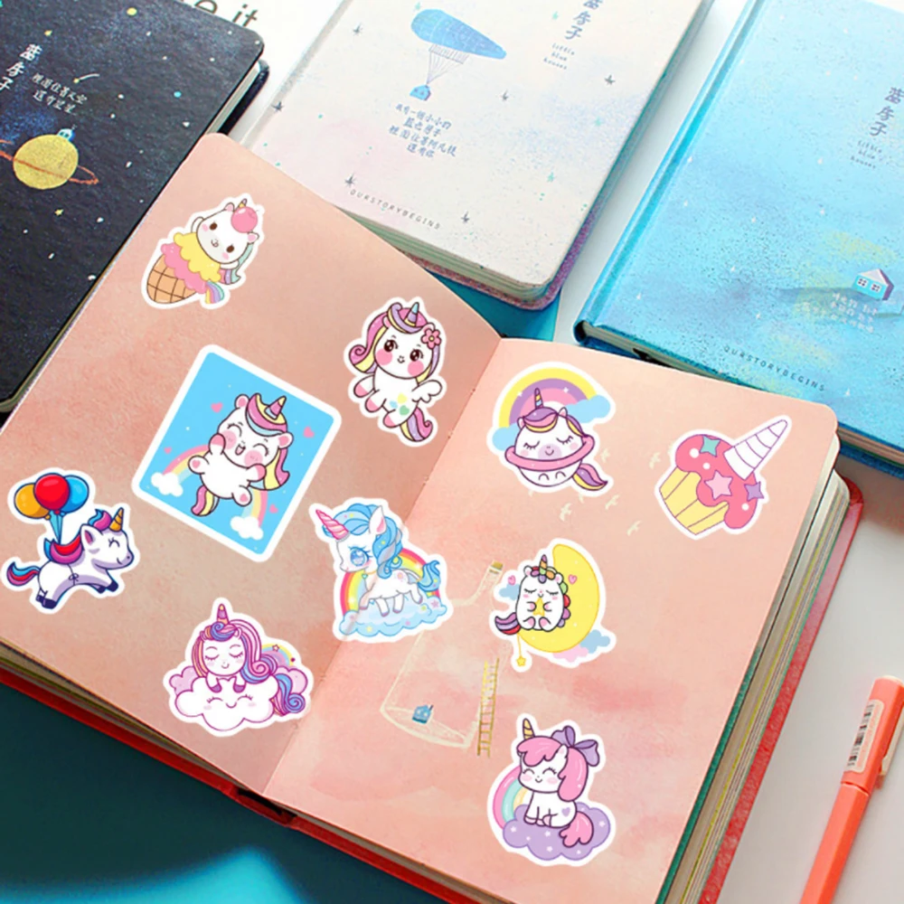 10/30/50/100Pcs Kawaii Eenhoorn Cartoon Stickers Voor Gitaar Laptop Bagage Telefoon Notebook Pvc Waterdicht graffiti Decals Kids Speelgoed