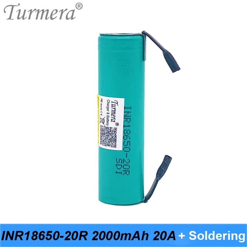 Turmera 18650 2000mAh bateria INR18650-20RM 3.6V 20A nikiel lutowniczy do narzędzia śrubokręt Shrika i odkurzacz użycie baterii